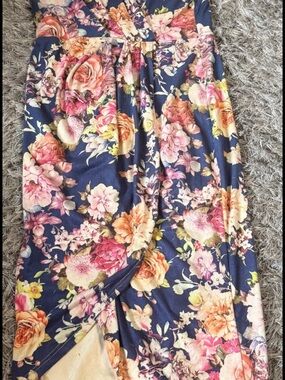 cameo Navy Floral High-Low Dress with Pink & Peach Roses